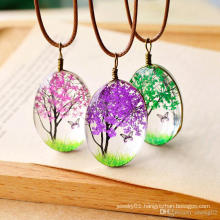 Fashion Oval Ball Glass Pendant Jewelry Waxed Rope Chain Handmade Dried Flower Pendant Necklace